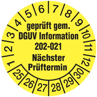 Prüfplakette, DGUV Information 202-021 Nächster Prüfter - 30 mm, Folie selbstklebend