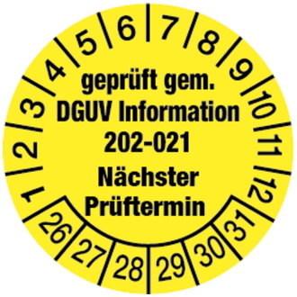 Prüfplakette, DGUV Information 202-021 Nächster Prüfter - 30 mm, Folie selbstklebend