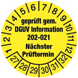 Prüfplakette, DGUV Information 202-021 Nächster Prüfter - 30 mm, Folie selbstklebend