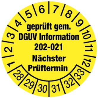 Prüfplakette, DGUV Information 202-021 Nächster Prüfter - 30 mm, Folie selbstklebend