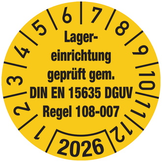 Jahresprüfplakette, Lagererinrichtung DIN EN 15635 DGUV - 30 mm, Folie selbstklebend