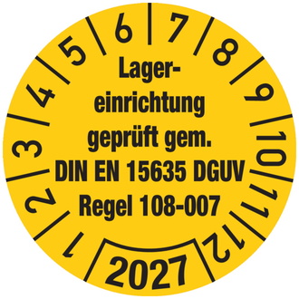 Jahresprüfplakette, Lagererinrichtung DIN EN 15635 DGUV - 30 mm, Folie selbstklebend