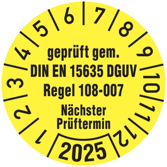 Jahresprüfplakette, geprüft gem. DIN EN 15635/DGUV Rege - 30 mm, Folie selbstklebend