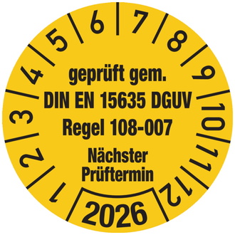 Jahresprüfplakette, geprüft gem. DIN EN 15635/DGUV Rege - 30 mm, Folie selbstklebend