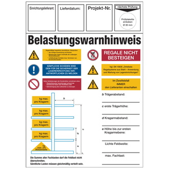 Regalkennzeichnung mit Belastungswarnhinweisen - 210x297x0.6 mm Aluminium glatt