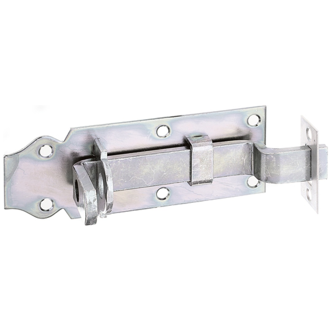 ALBERTS Schlossriegel, mit flachem Griff, gekröpft, mit Schließblech, disp., Platte LxB120x44mm