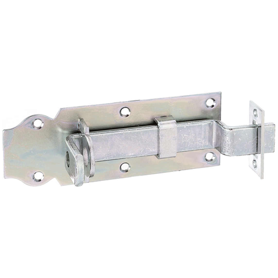 ALBERTS Schlossriegel, mit flachem Griff, gekröpft, mit Schließblech, disp., Platte LxB140x52mm