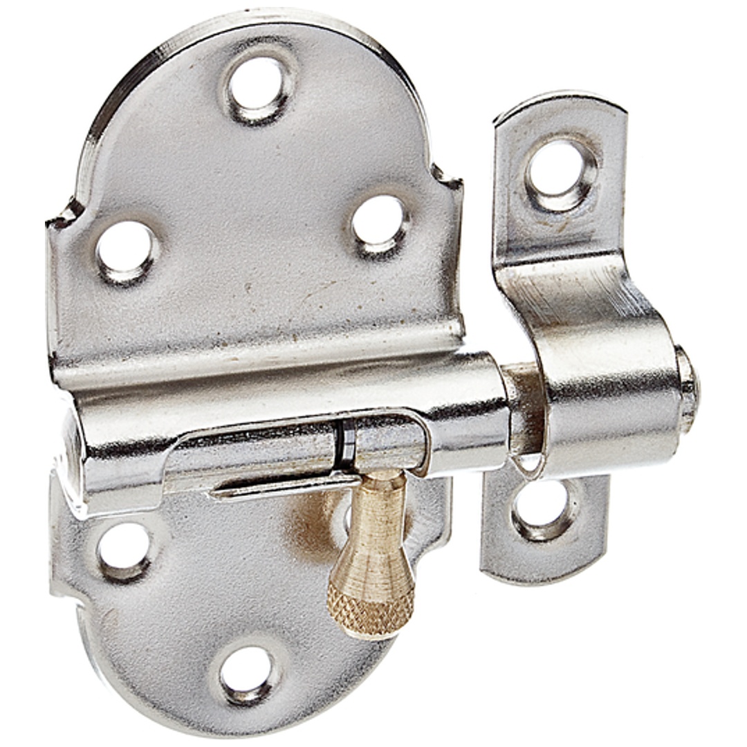 ALBERTS Grendelriegel, mit Messing-Knopf, ohne Feder, mit Schlaufe, vernickelt poliert, LxB40x75mm