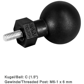 RAM Mounts Tough-Ball, M6-1 x 6 mm Gewindestift - C-Kugel (1,5 Zoll)