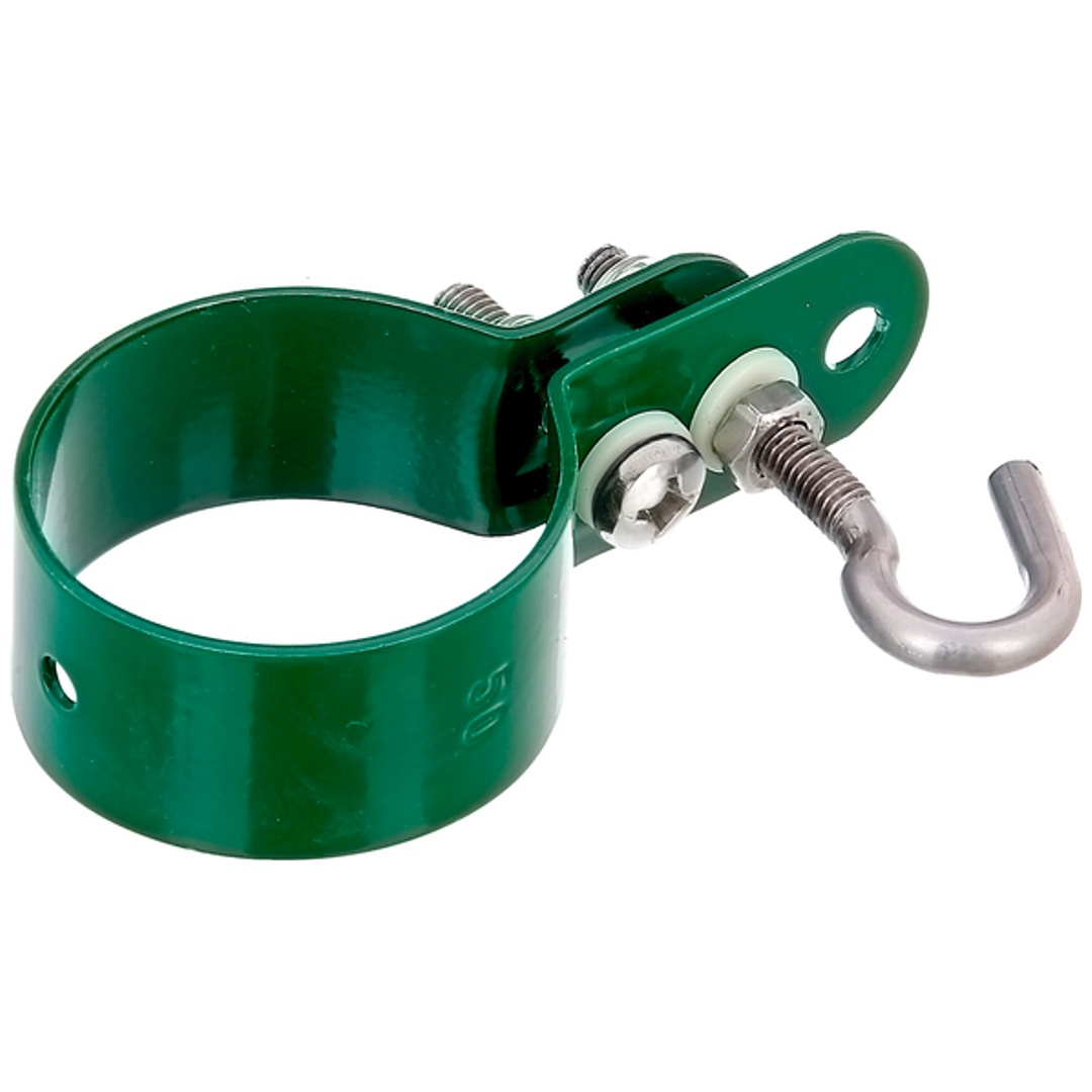 ALBERTS Schelle, Befestigung v. Geflechtspannstäben an Pfosten, verzinkt, grün Kst.b., Ø48mm