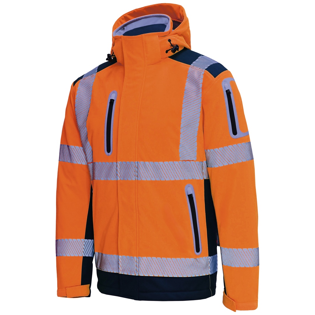 Vizwell Warnschutz-Wintersoftshelljacke 3 in 1 VW177D Gr. 2XL leuchtorange/marine