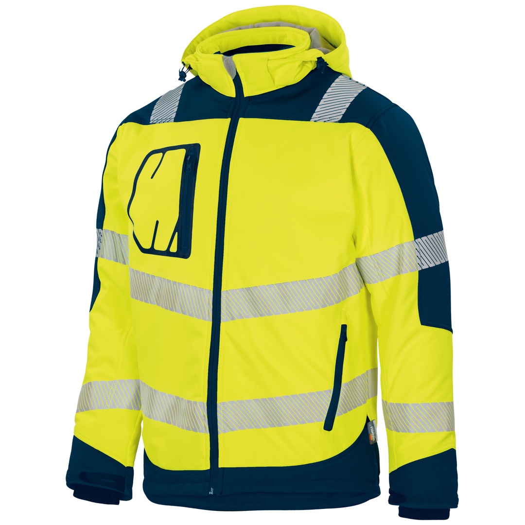Vizwell VW268B Winter-Kontrast-Softshelljacke Gr. L leuchtgelb/marine
