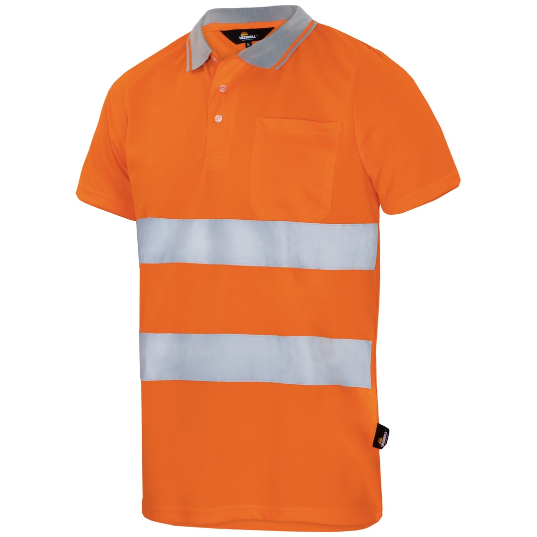 Triuso Vizwell VWP1B Warnschutz-Poloshirt Gr. XL leuchtorange/marine