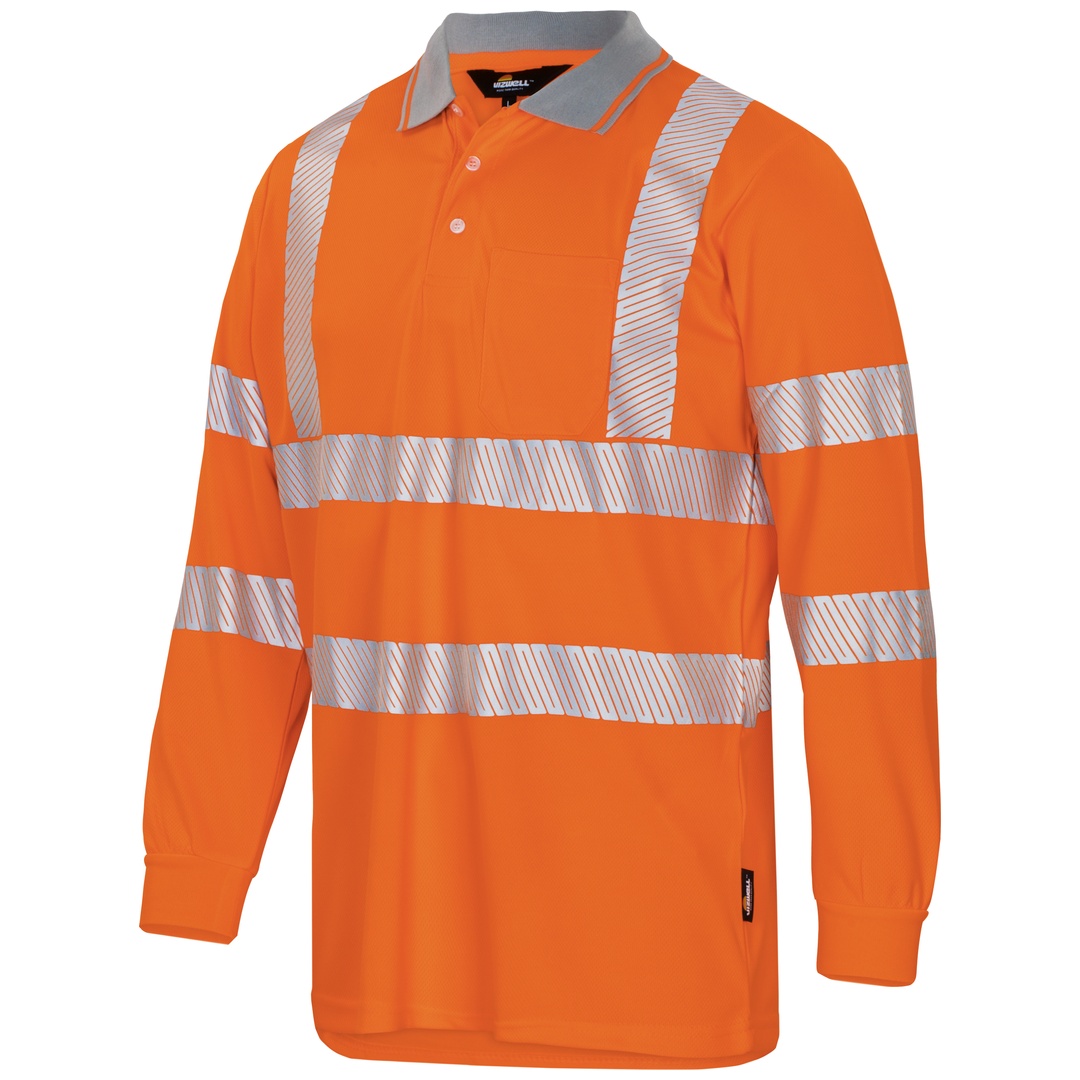 Triuso Vizwell Warnschutz-Langarmpolo VWPS32 Gr. 5XL leuchtorange/marine