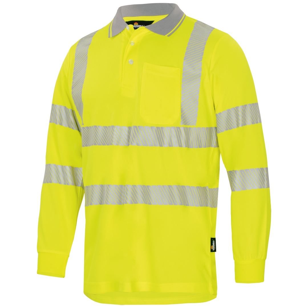 Triuso Vizwell Warnschutz-Langarmpolo VWPS32 Gr. 3XL leuchtgelb/marine