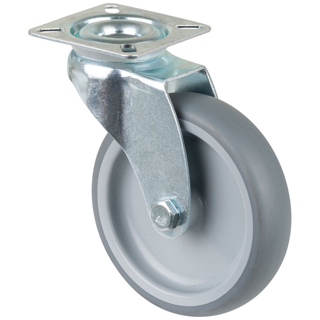 BS Rollen BS Apparaterolle A300, Lenkrolle, Rad-Ø 100 mm, Tragkr. 70 kg, Platte 60x60, Gleitlager, thermopl. Gummi grau