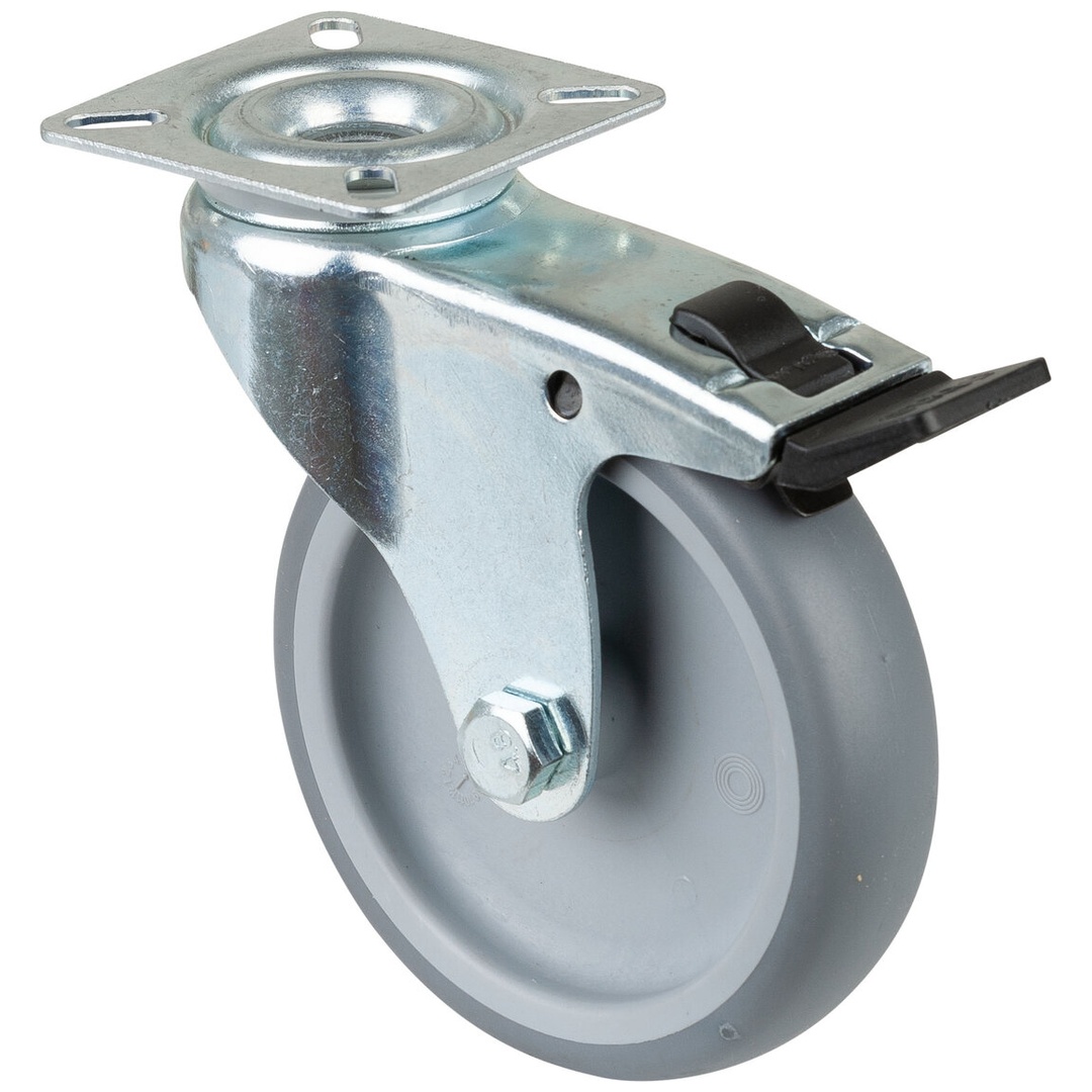 BS Rollen BS Apparaterolle A320, Lenkrolle Festst., Rad-Ø 100 mm, Tragkr. 70 kg, Platte 60x60, Gleitlager, thermopl. Gummi grau