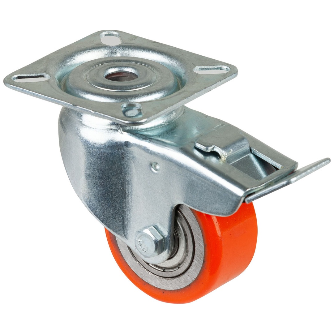 BS Rollen BS Kompakt-/Minirolle A620, Lenkrolle Festst., Rad-Ø 50 mm, Tragkr. 120 kg, Platte 60x60, Kugellager, Polyurethan