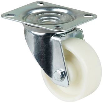 BS Rollen Transportrolle, Lenkrolle, Rad-Ø 80 mm, Tragf. 125 kg, Kunststoff weiß, Bauhöhe 106 mm, Rollenlager
