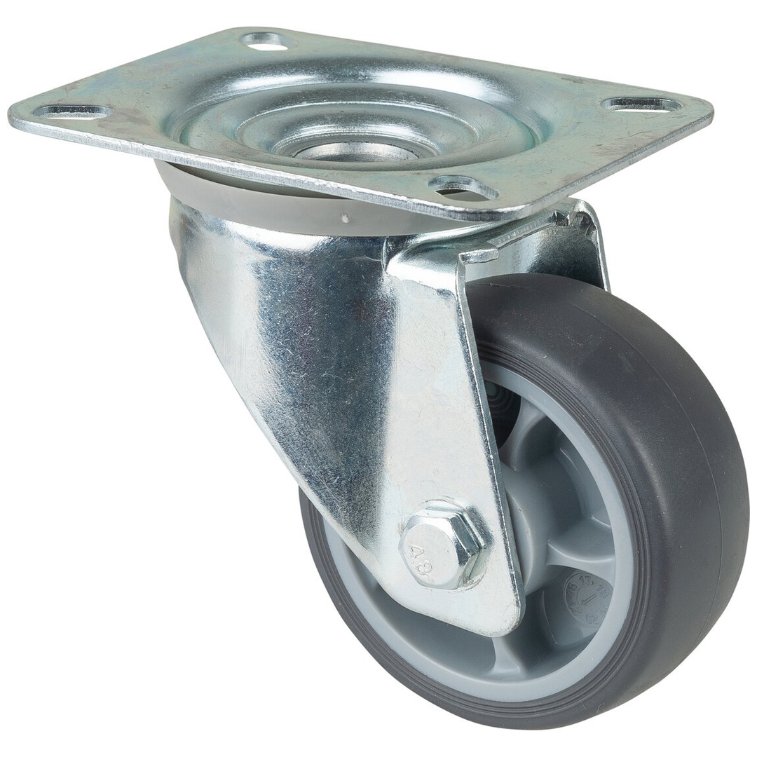 BS Rollen Transportrolle, Lenkrolle, Rad-Ø 80 mm, Tragf. 100 kg, Gummi , Bauhöhe 105 mm, Rollenlager