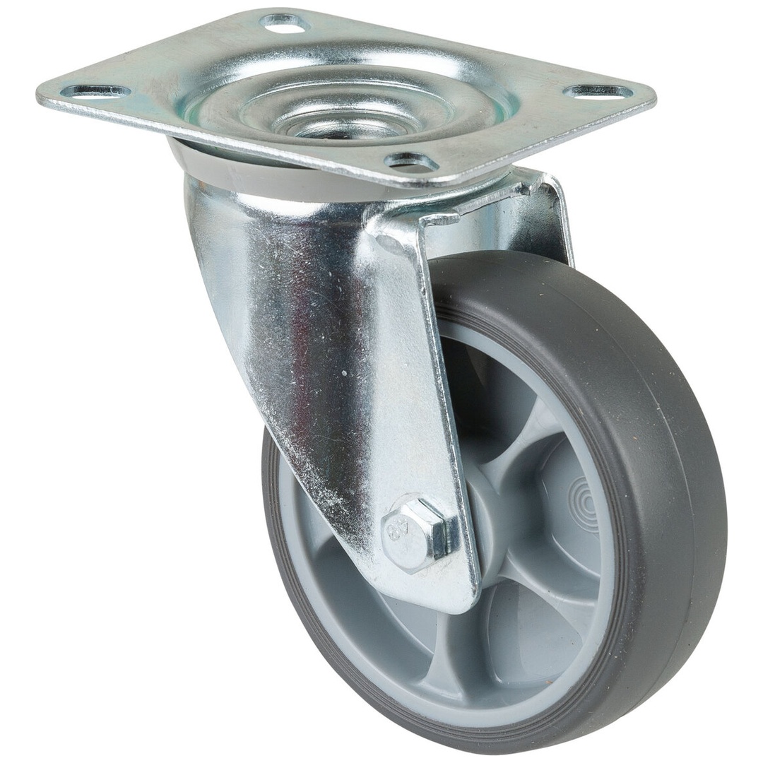 BS Rollen Transportrolle, Lenkrolle, Rad-Ø 100 mm, Tragf. 110 kg, Gummi , Bauhöhe 128 mm, Rollenlager