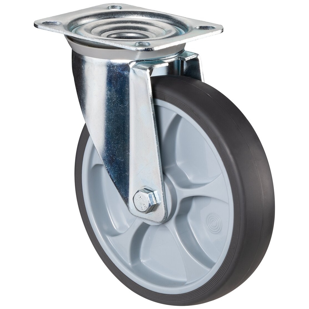 BS Rollen Transportrolle, Lenkrolle, Rad-Ø 125 mm, Tragf. 120 kg, Gummi , Bauhöhe 155 mm, Rollenlager