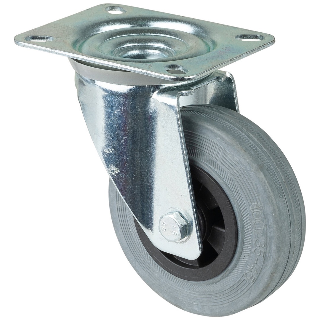 BS Rollen Transportrolle, Lenkrolle, Rad-Ø 100 mm, Tragf. 70 kg, Gummi grau, Bauhöhe 128 mm, Rollenlager