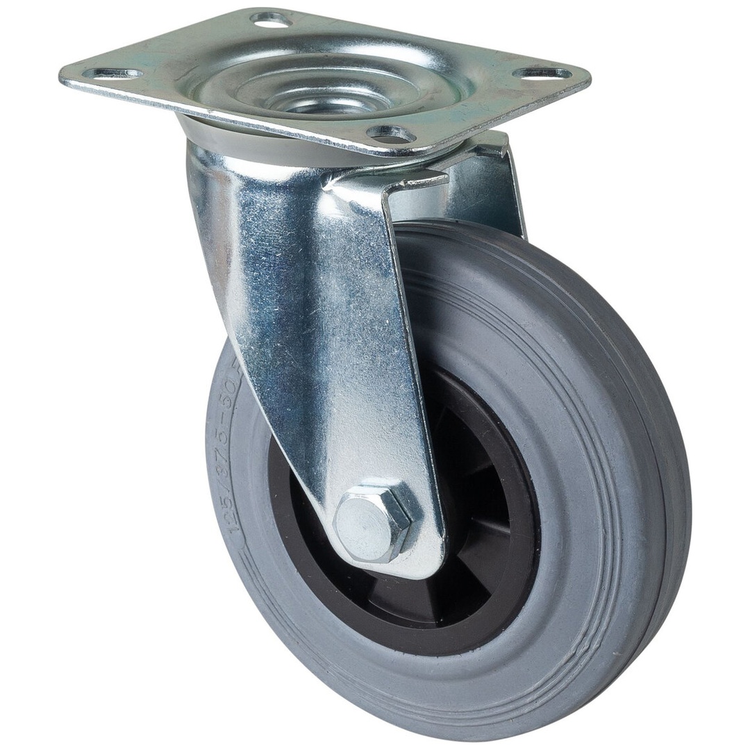 BS Rollen Transportrolle, Lenkrolle, Rad-Ø 125 mm, Tragf. 100 kg, Gummi grau, Bauhöhe 155 mm, Rollenlager