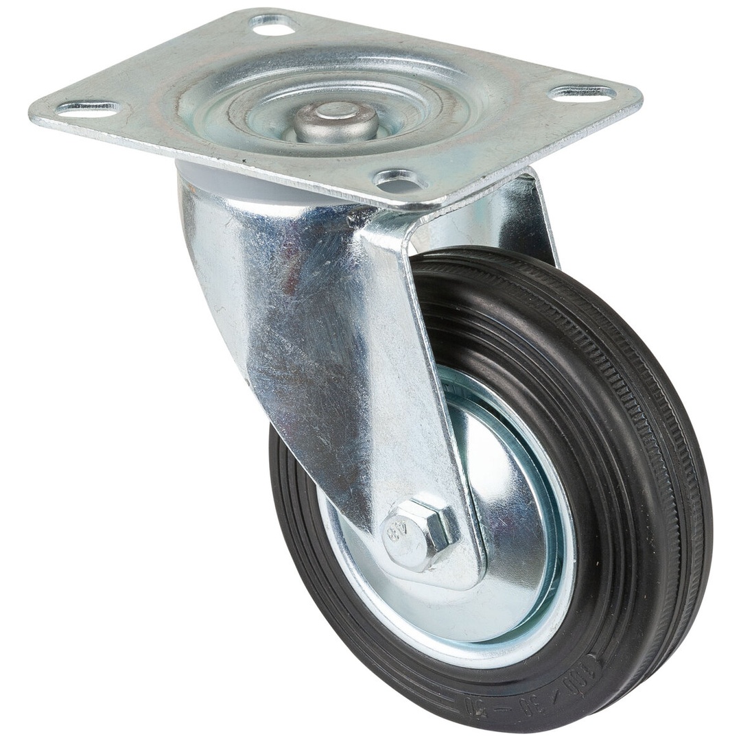BS Rollen Transportrolle, Lenkrolle, Rad-Ø 100 mm, Tragf. 70 kg, Gummi schwarz, Bauhöhe 128 mm, Rollenlager