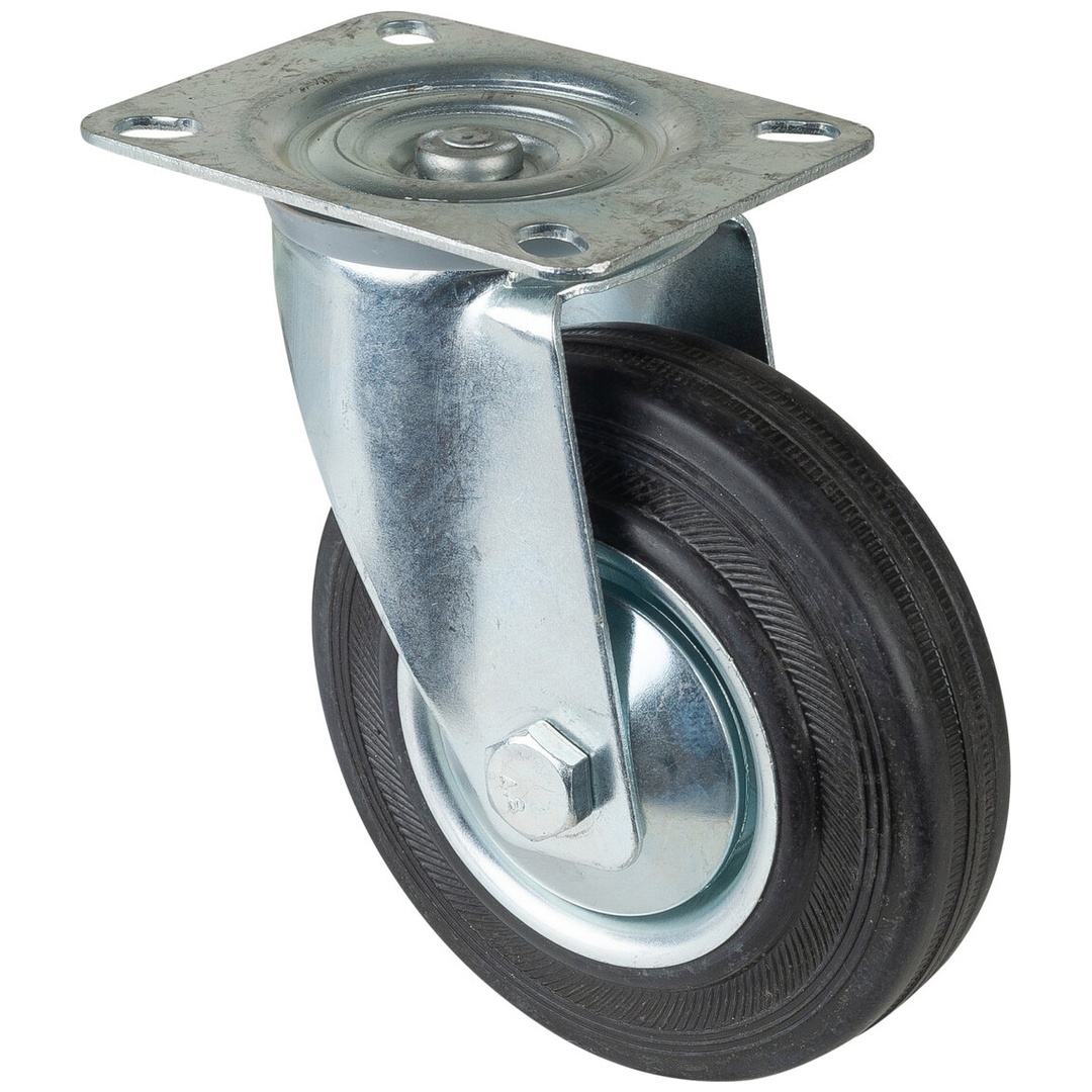 BS Rollen Transportrolle, Lenkrolle, Rad-Ø 125 mm, Tragf. 100 kg, Gummi schwarz, Bauhöhe 155 mm, Rollenlager