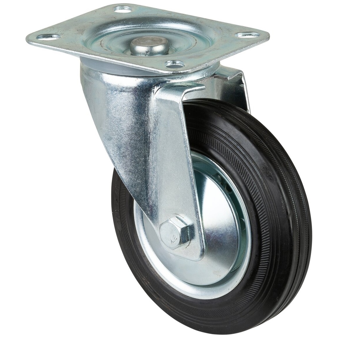 BS Rollen Transportrolle, Lenkrolle, Rad-Ø 160 mm, Tragf. 135 kg, Gummi schwarz, Bauhöhe 195 mm, Rollenlager