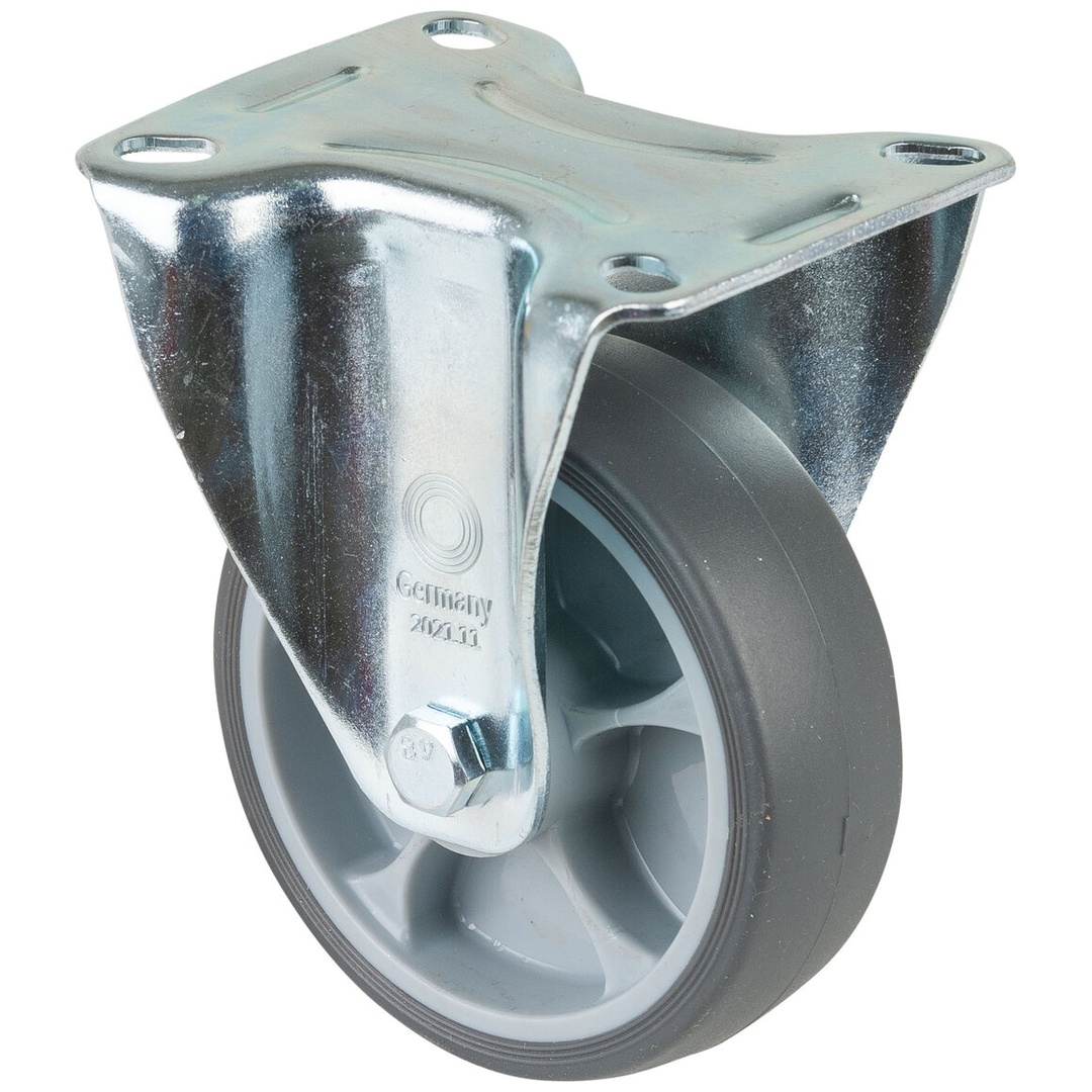 BS Rollen BS Transportrolle L410, Bockrolle, Rad-Ø 100 mm, Tragkr. 110 kg, Rollenlager, Lauffl. thermopl. Gummi grau, Radk. Kunststoff