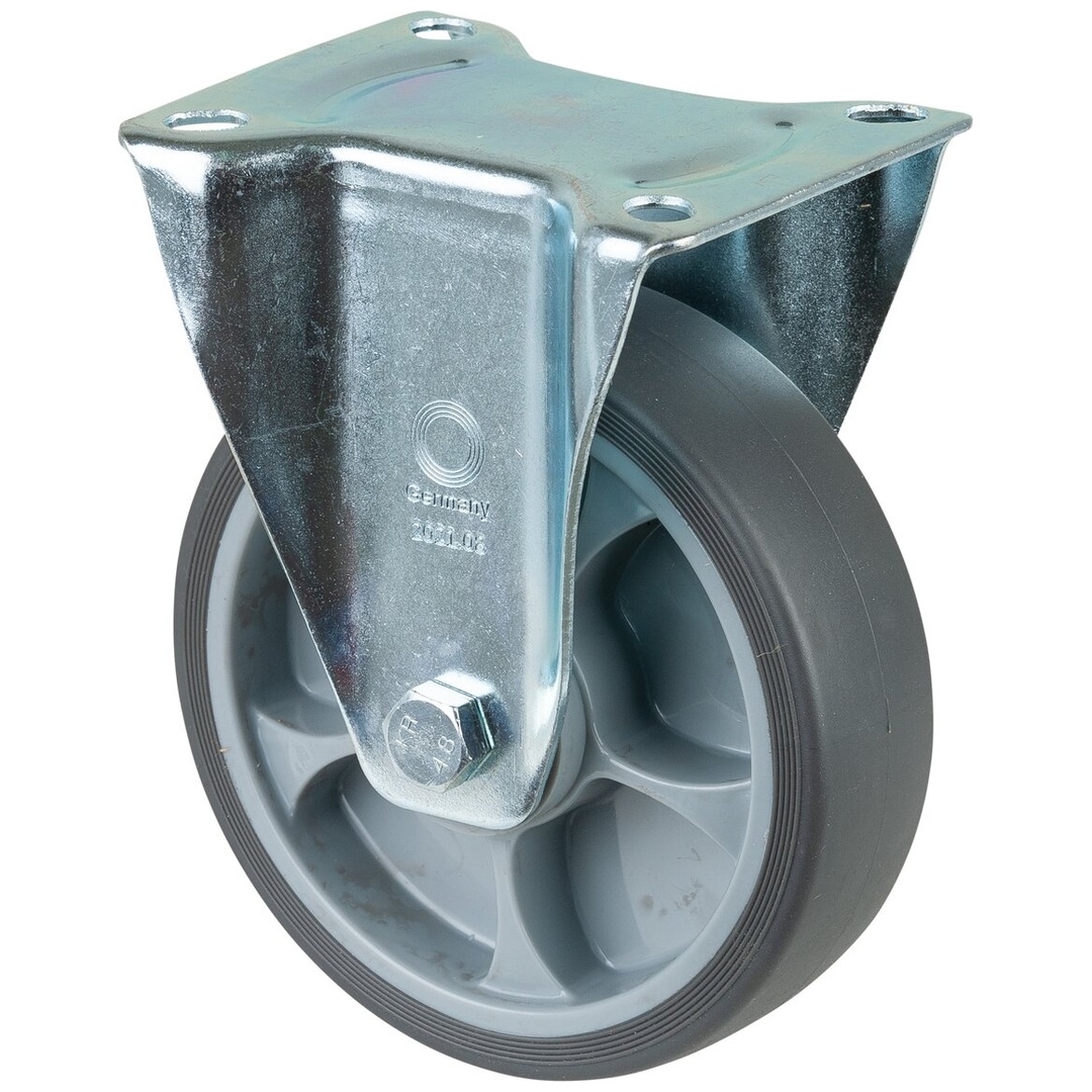 BS Rollen BS Transportrolle L410, Bockrolle, Rad-Ø 160 mm, Tragkr. 200 kg, Rollenlager, Lauffl. thermopl. Gummi grau, Radk. Kunststoff