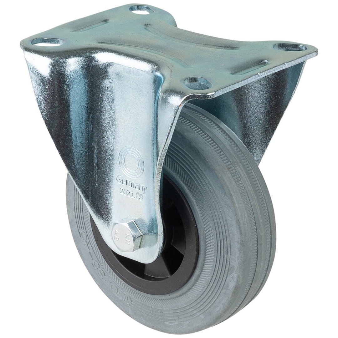 BS Rollen BS Transportrolle L410, Bockrolle, Rad-Ø 100 mm, Tragkr. 70 kg, Rollenlager, Lauffl. Gummi grau, Radk. Kunststoff
