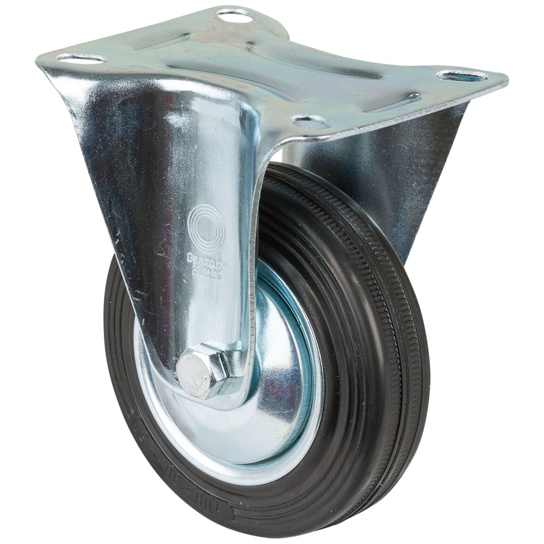 BS Rollen BS Transportrolle L410, Bockrolle, Rad-Ø 100 mm, Tragkr. 70 kg, Rollenlager, Lauffl. Gummi schwarz, Radk. Stahlfelge
