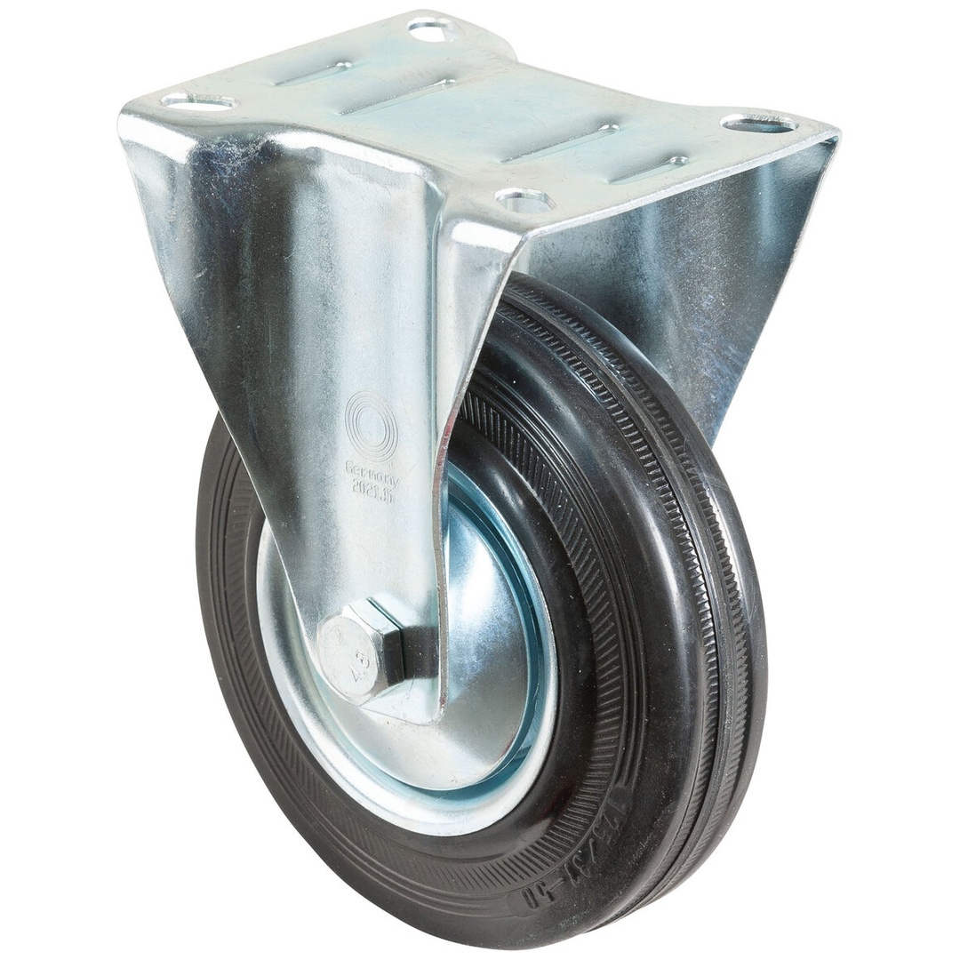 BS Rollen BS Transportrolle L410, Bockrolle, Rad-Ø 125 mm, Tragkr. 100 kg, Rollenlager, Lauffl. Gummi schwarz, Radk. Stahlfelge