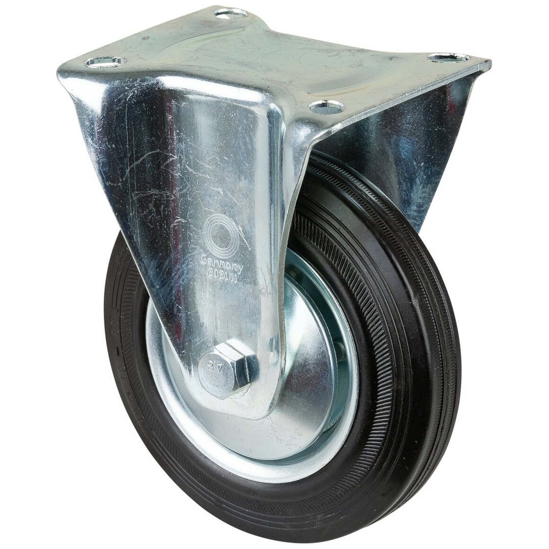 BS Rollen BS Transportrolle L410, Bockrolle, Rad-Ø 160 mm, Tragkr. 135 kg, Rollenlager, Lauffl. Gummi schwarz, Radk. Stahlfelge
