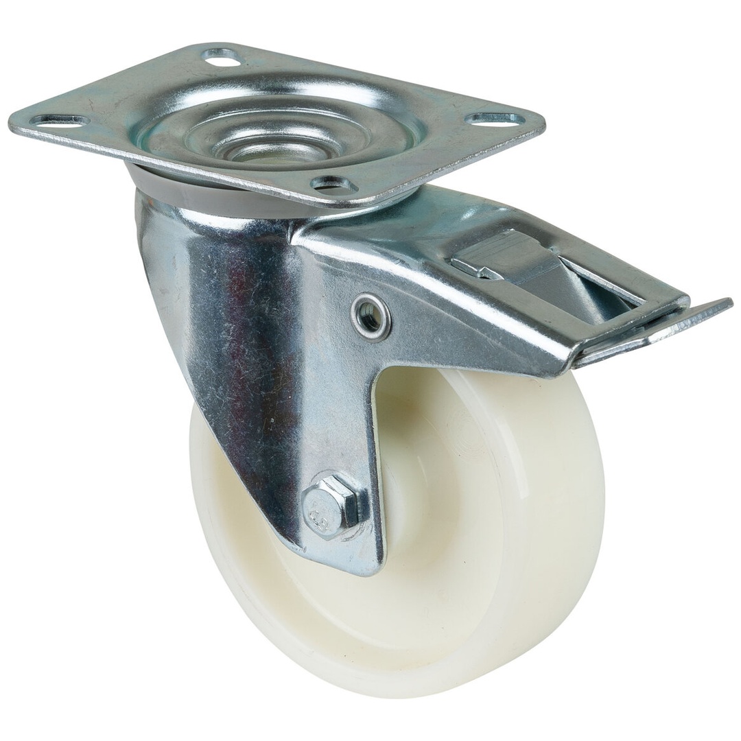 BS Rollen Transportrolle, Lenkrolle mit Totalfeststeller, Rad-Ø 100 mm, Tragf. 125 kg, Kunststoff , Bauhöhe 128 mm, Rollenlager