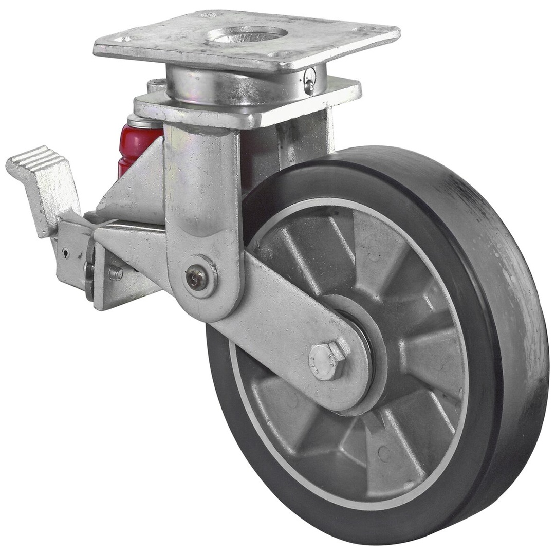 BS Rollen BS gefederte Schwerlastrolle T120, Lenkrolle Festst., Rad-Ø 125 mm, Tragk. 250 kg, Kugellager, Lauffl. Guss-Polyurethan, Radk. Aluminium, Platte 138x1
