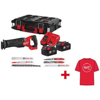 Milwaukee Set M18 FSZ100P-502P, Akku-Säbelsäge mit 2 Akkus, Ladegerät und Zubehör, in PACKOUT-Koffer