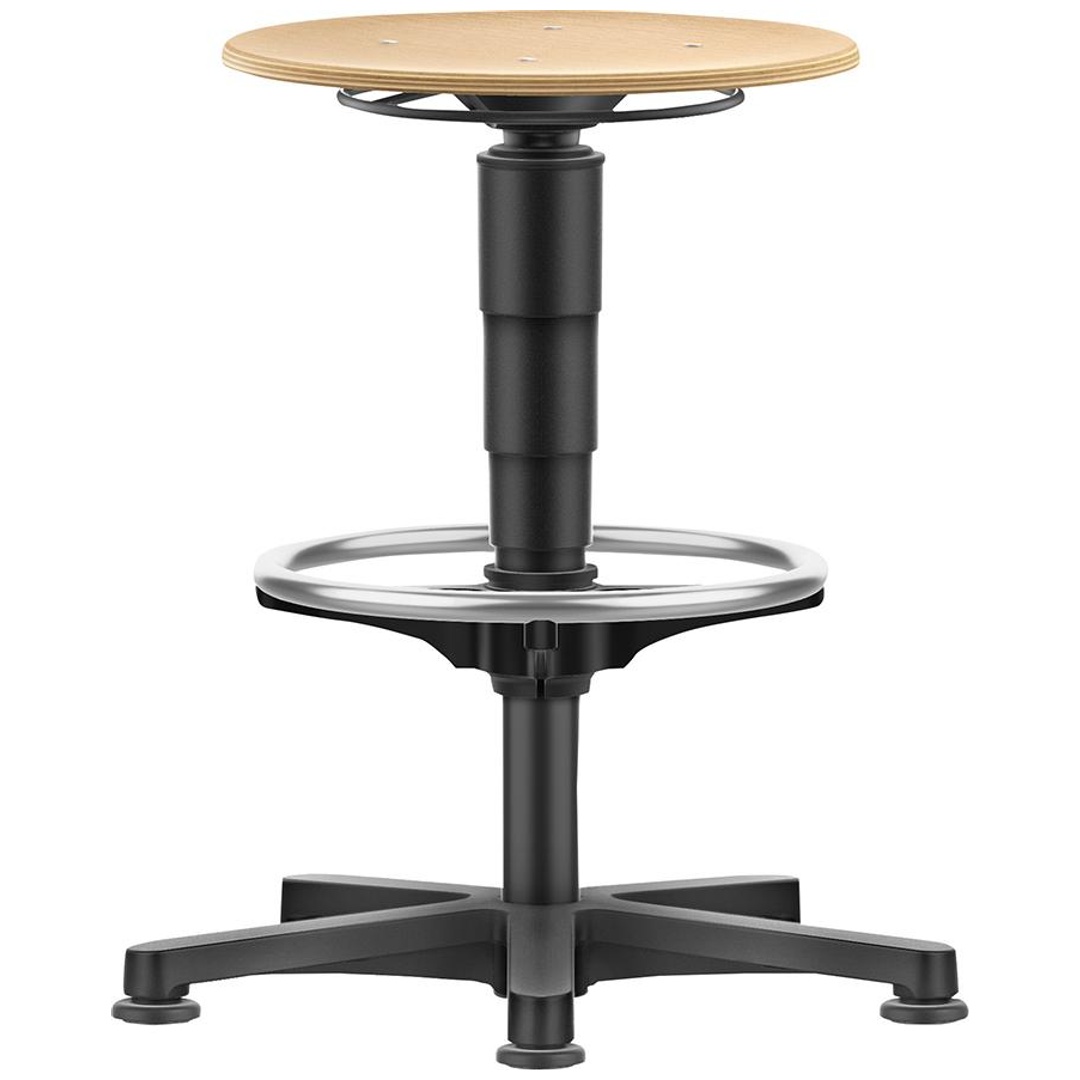Bimos Drehhocker Holz Rundsitz Sitzhöhe 530 - 750 mm mit Gleiter und Fußring