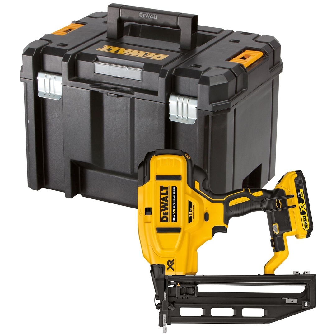 DeWalt Akku-Stauchkopfnagler 18 V (bürstenlos), Magazinwinkel 0°, incl. Gürtelclip, TSTAK-Box