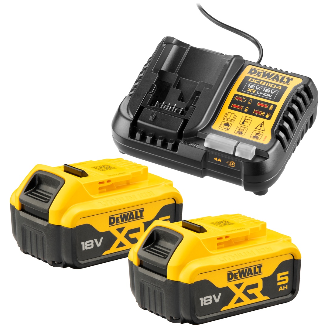 DeWalt Akku-Starter-Set: 2x Akku 18 V/5Ah, Schnellladegerät DCB1104