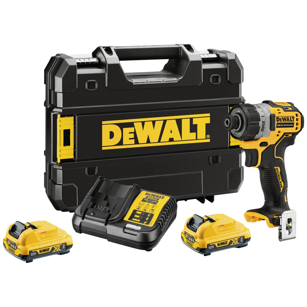DeWalt Akku-Schrauber 12 V / 1/4, incl. 2x Akku 2 Ah, Schnellladegerät, Zubehör, TSTAK-Box