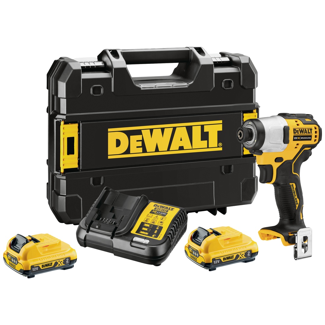 DeWalt Akku-Schlagschrauber 1/4, 12 V, incl. 2x Akku 2 Ah, Schnellladegerät, Zubehör, TSTAK-Box