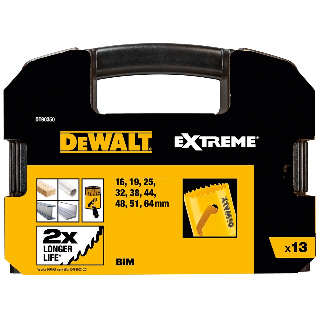 DeWalt Lochsägen-Set BIM Universal, 13-tlg., 16-64 mm, 2x Adapter, 2x Zentrierbohrer
