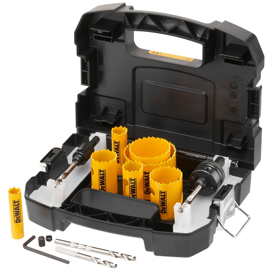 DeWalt Lochsägen-Set BIM Elektriker, 11-tlg., 16-64 mm, 2x Adapter, 2x Zentrierbohrer, DT90351-QZ