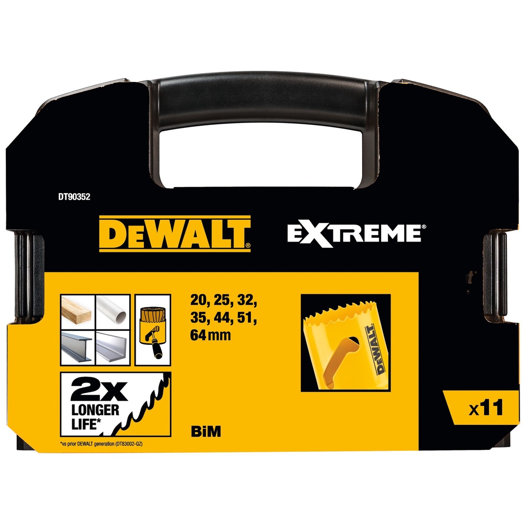 DeWalt Lochsägen-Set BIM Elektriker, 11-tlg., 20-64 mm, 2x Adapter, 2x Zentrierbohrer