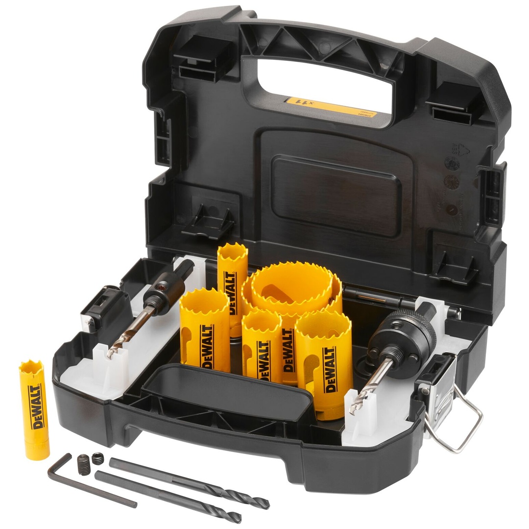 DeWalt Lochsägen-Set BIM Elektriker, 11-tlg., 16-64 mm, 2x Adapter, 2x Zentrierbohrer
