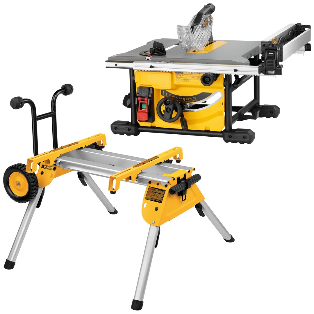 DeWalt Tischkreissäge 210 mm, 1850 W, mit Untergestell DE7400-XJ und Zubehör